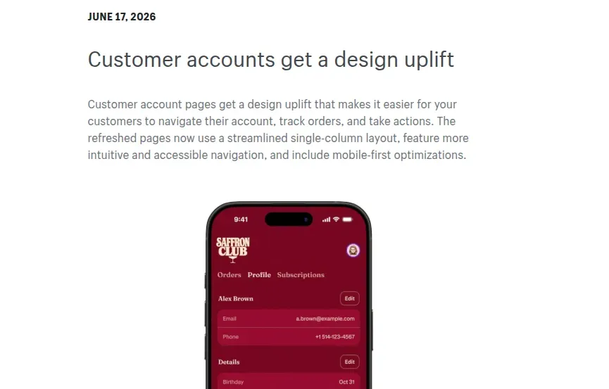 Shopify updated customer account pages
