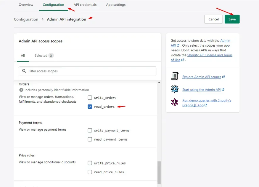 Shopify Admin API scopes