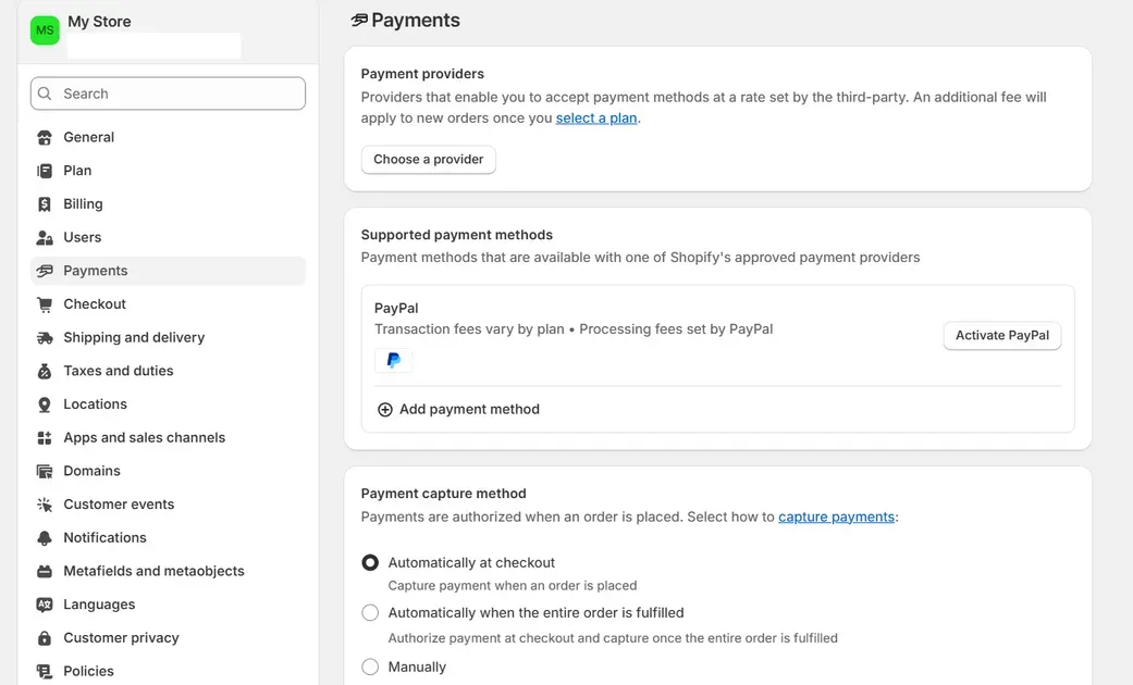 Click Settings > Payments