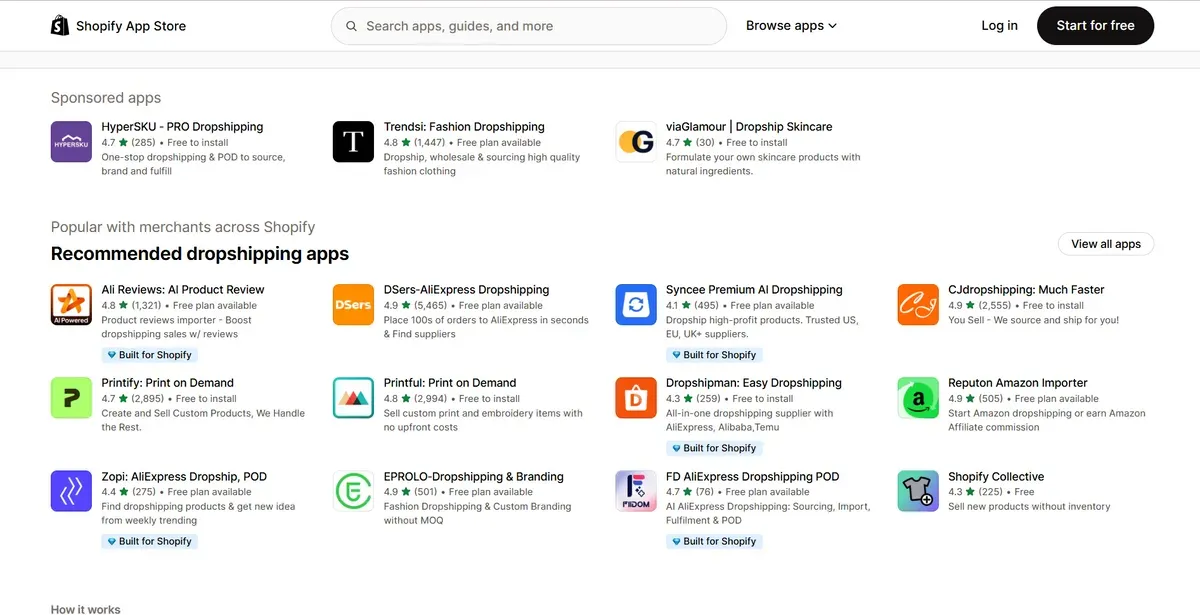 The dropshipping apps on Shopify App Store to choose from
