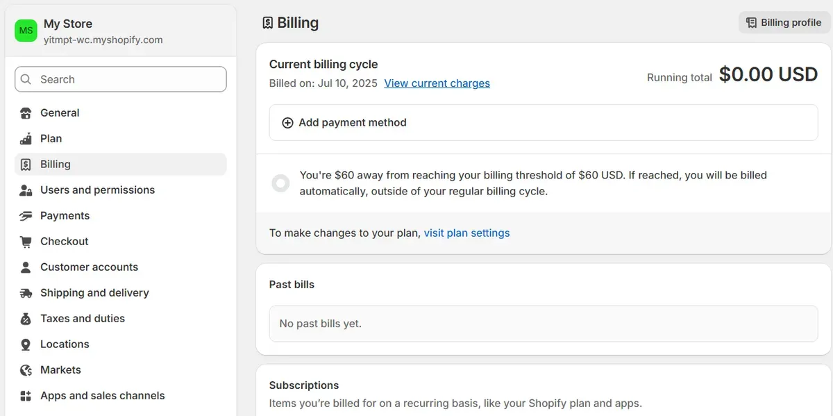 Click Billing > Add payment method