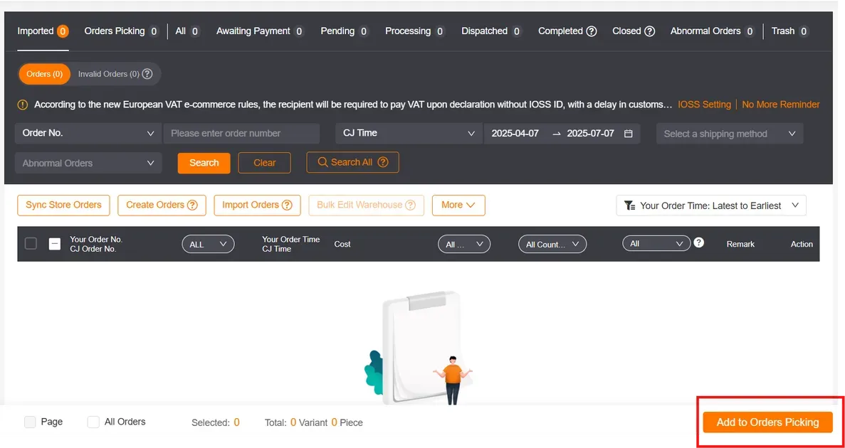 Click Add to Orders Picking to sync orders manually