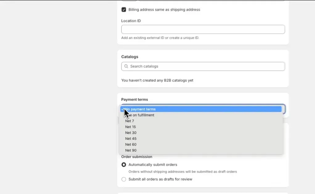 You can choose payment terms in this section to almost complete the process