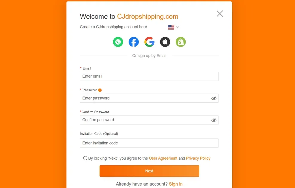 Sign up for a new account