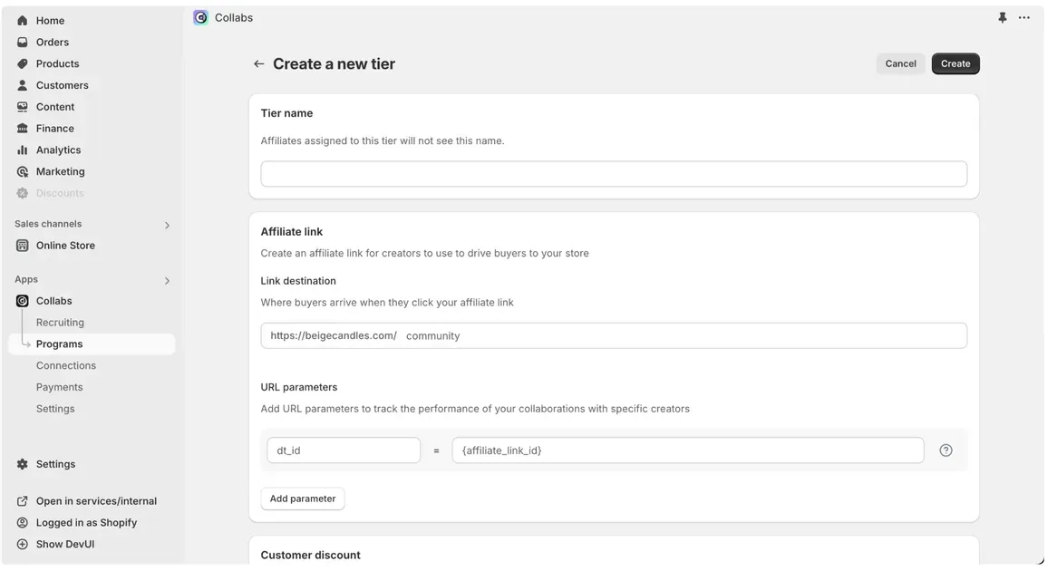 Generate unique Shopify referral links for creators