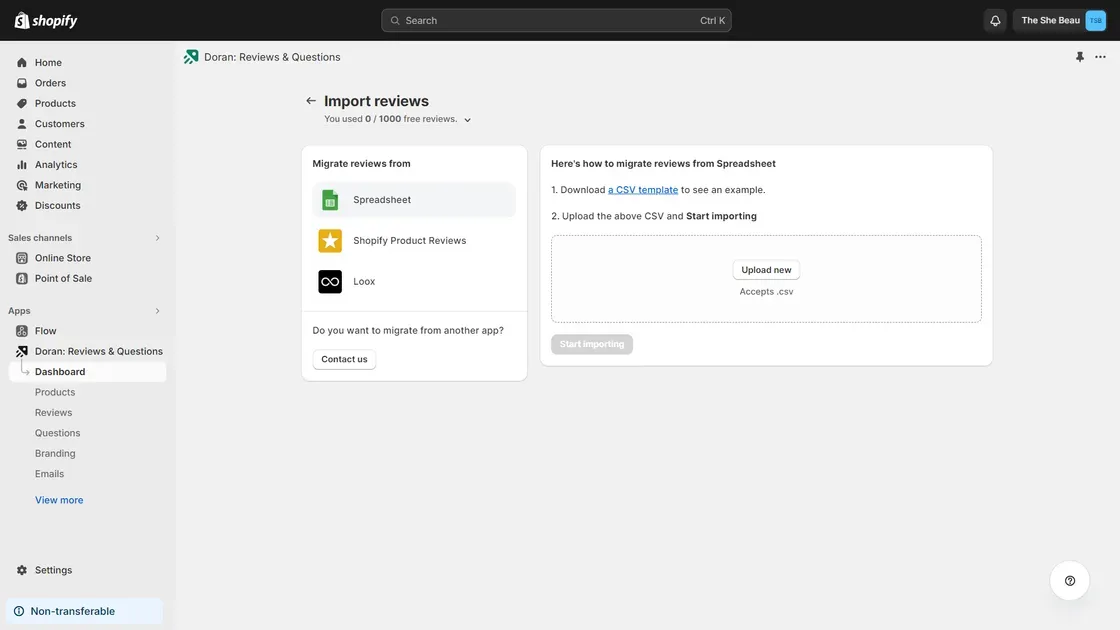 Click Dashboard > Import Reviews