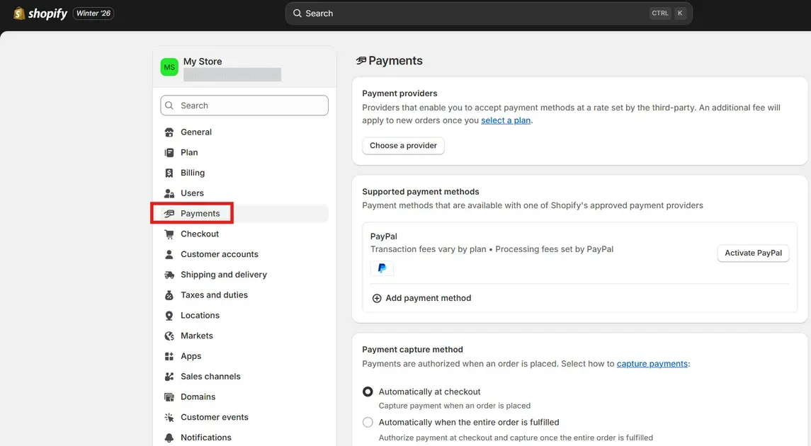 Go to Settings → Payments