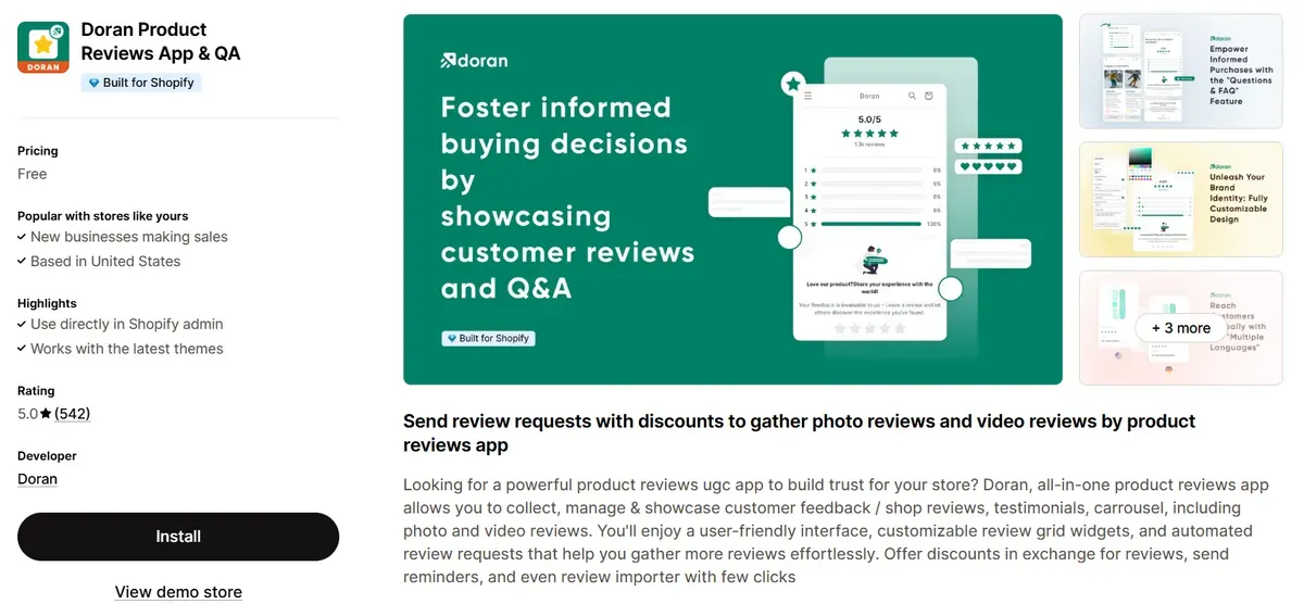 Doran Product Reviews App & QA