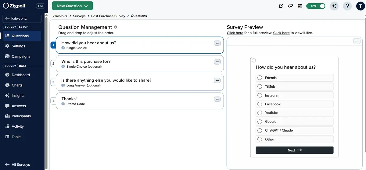 Create survey questions