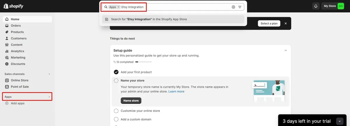 Search for an Etsy Integration app