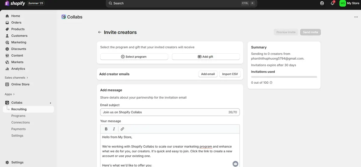 Go to Invite creators