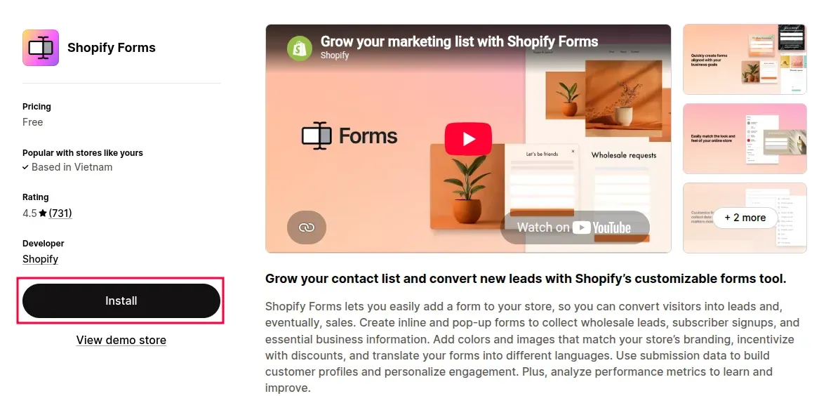 Install Shopify Forms