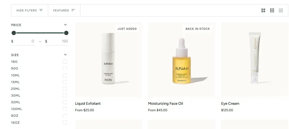 Product filtering