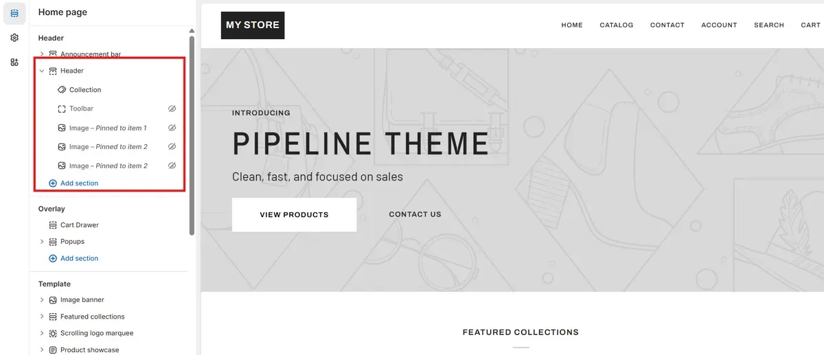 Customize header