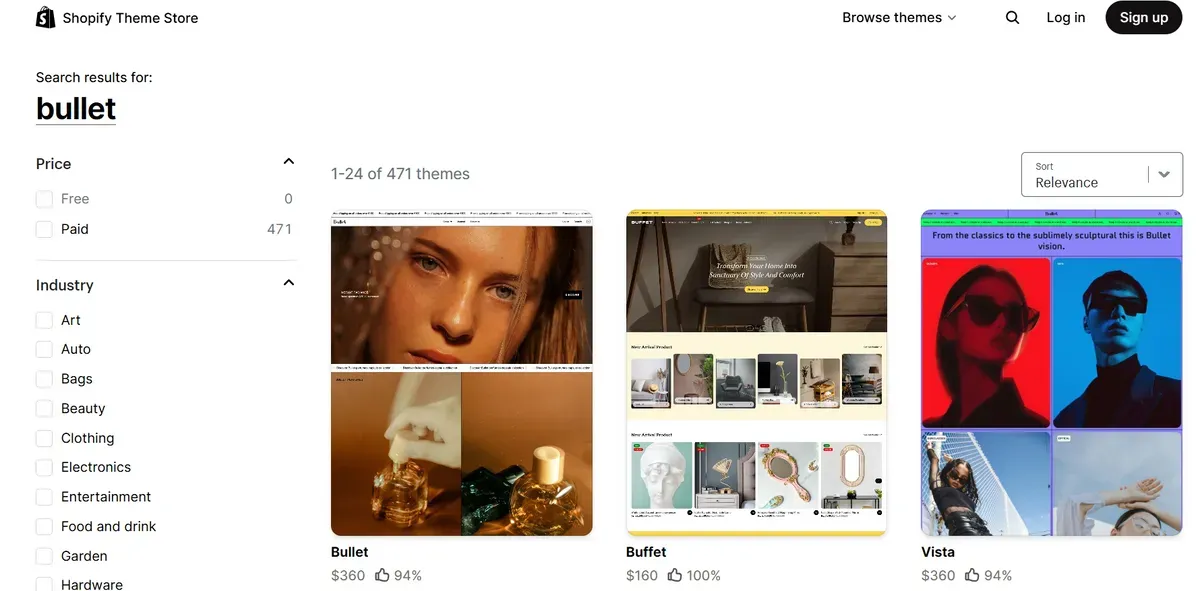 Go to Shopify Theme Store > Search for Bullet