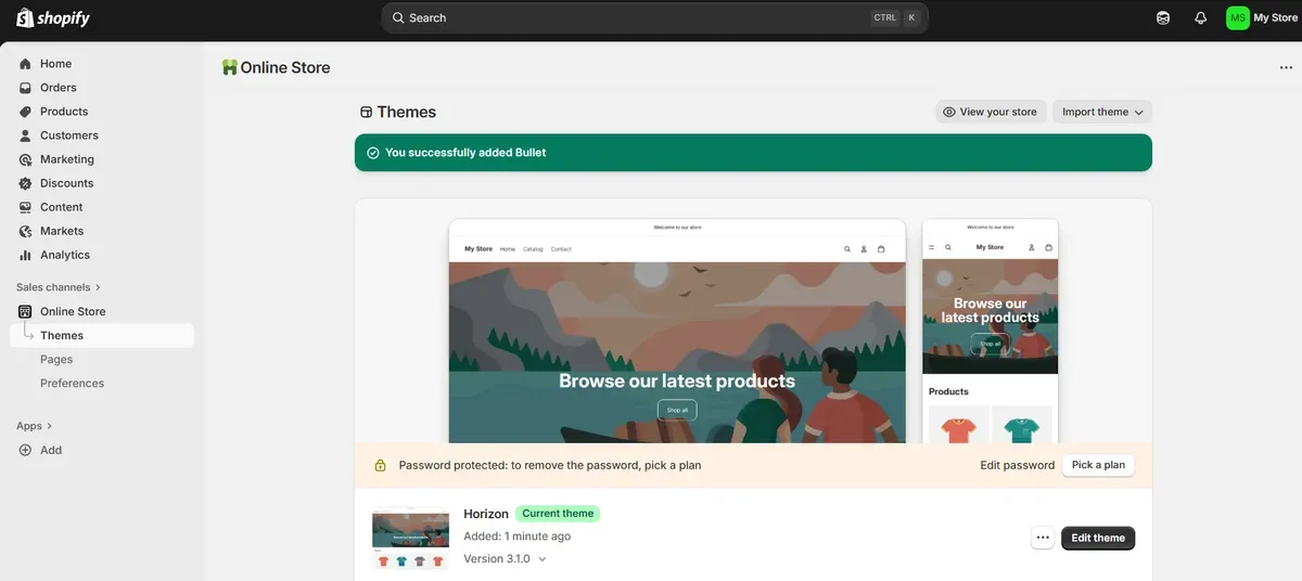 The theme is successfully added