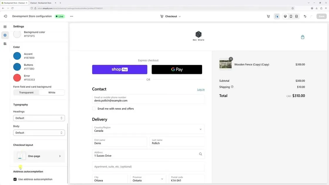 Select One-page checkout