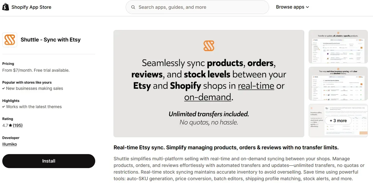 Shuttle ‑ Sync with Etsy