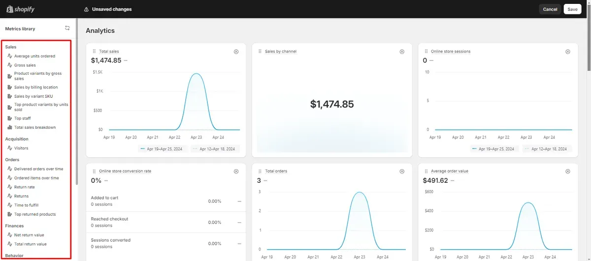 Select the desired metrics