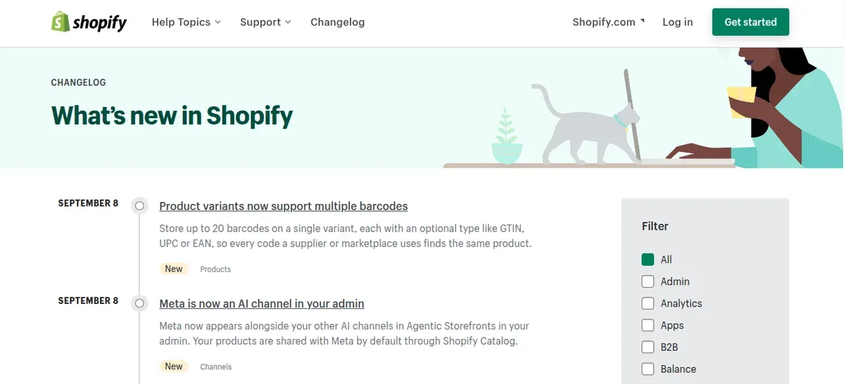 Overview of Shopify changelog