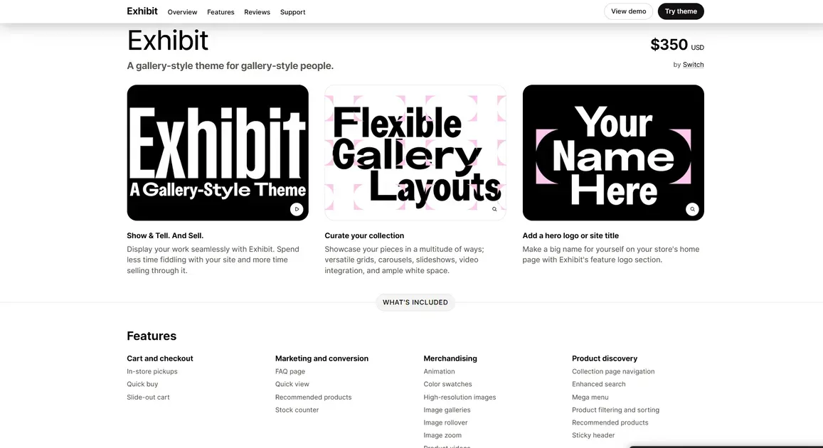 Exhibit is a good Shopify theme for mobile phones because of its minimalism