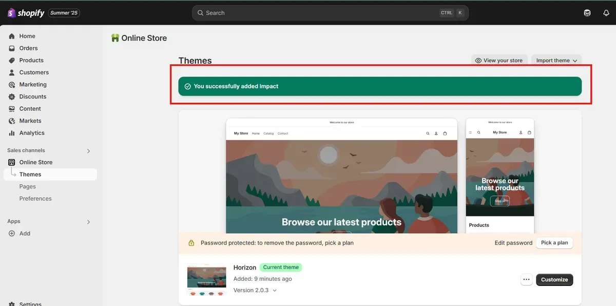 The theme is successfully added