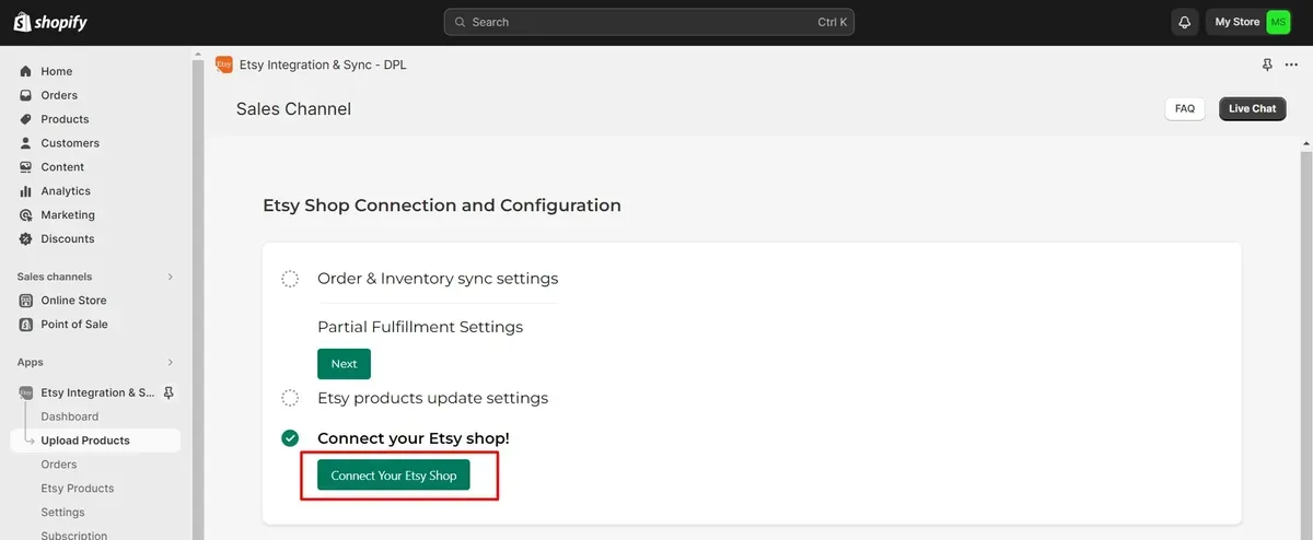 Click Connect to Your Etsy Shop