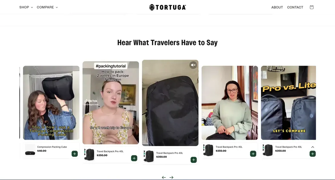 Tortuga boosts conversions by choosing to add shoppable videos to Shopify, making every traveler’s review instantly