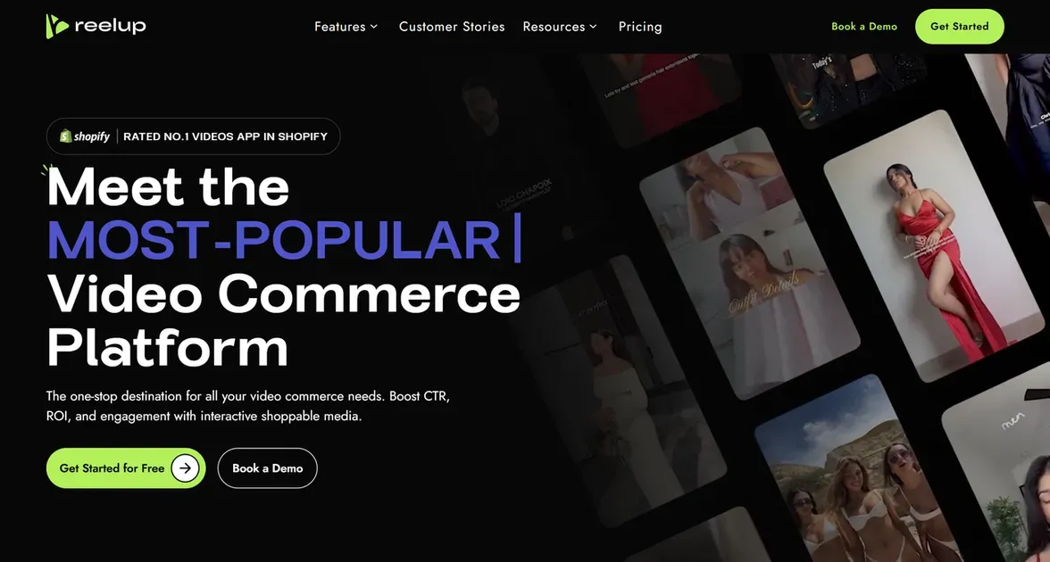 Homepage of ReelUp Shopify shoppable video.