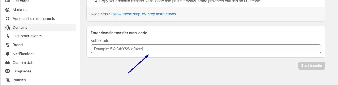 Enter the authorization code