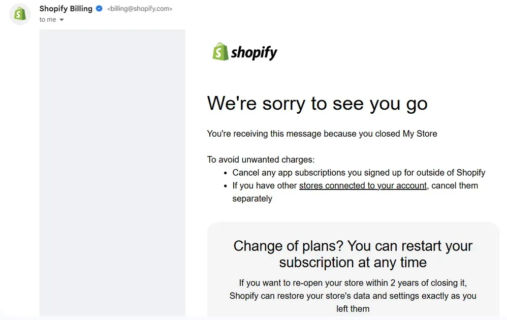 Shopify sends an email