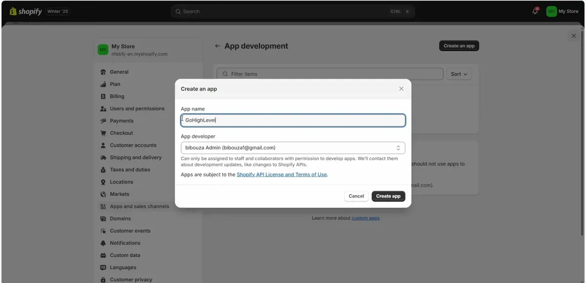 Click "Create an app"