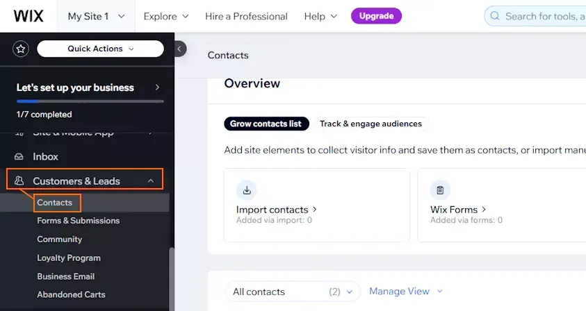 Click Customers & Leads → Contacts