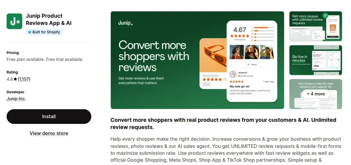 Junip Product Reviews App & AI
