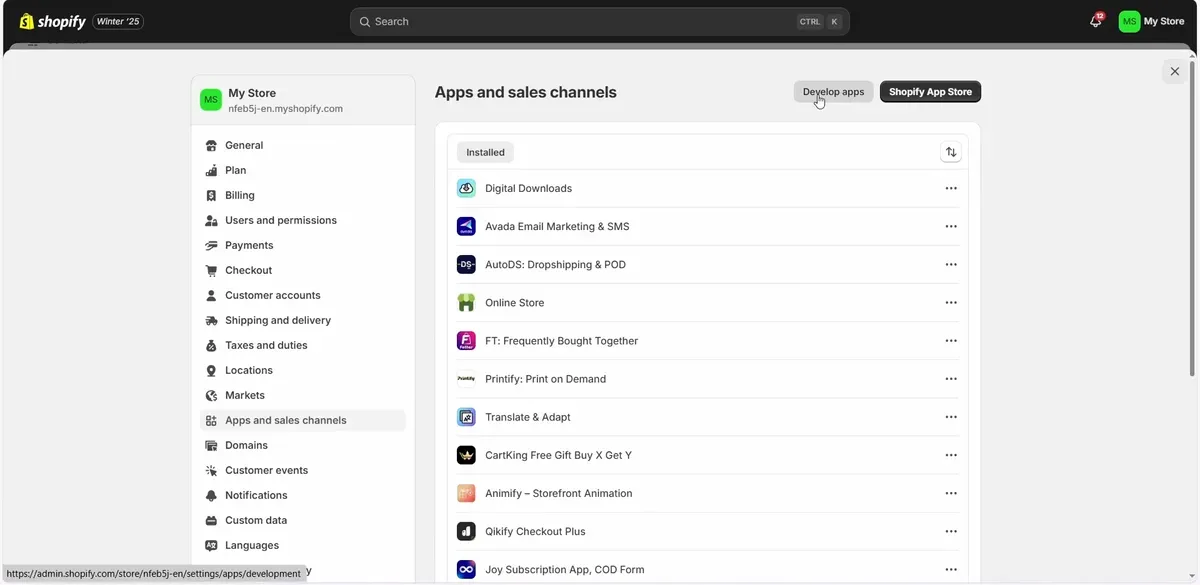 Click "Develop apps"