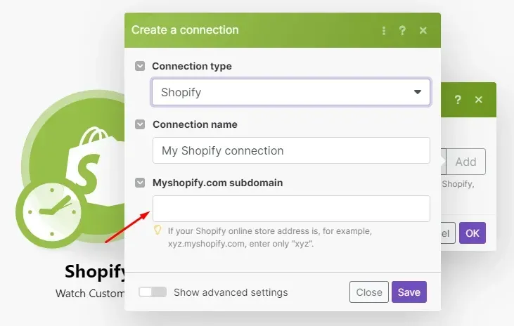 Enter your store's subdomain