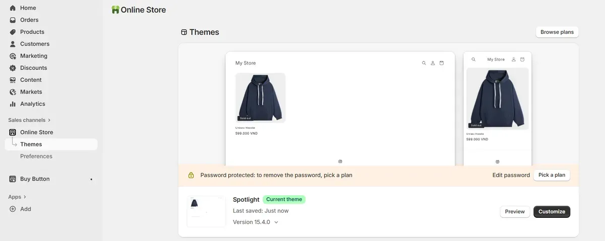 Click Online Store > Themes > Customize