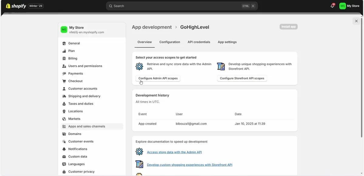 Click "Configure Admin API scopes"