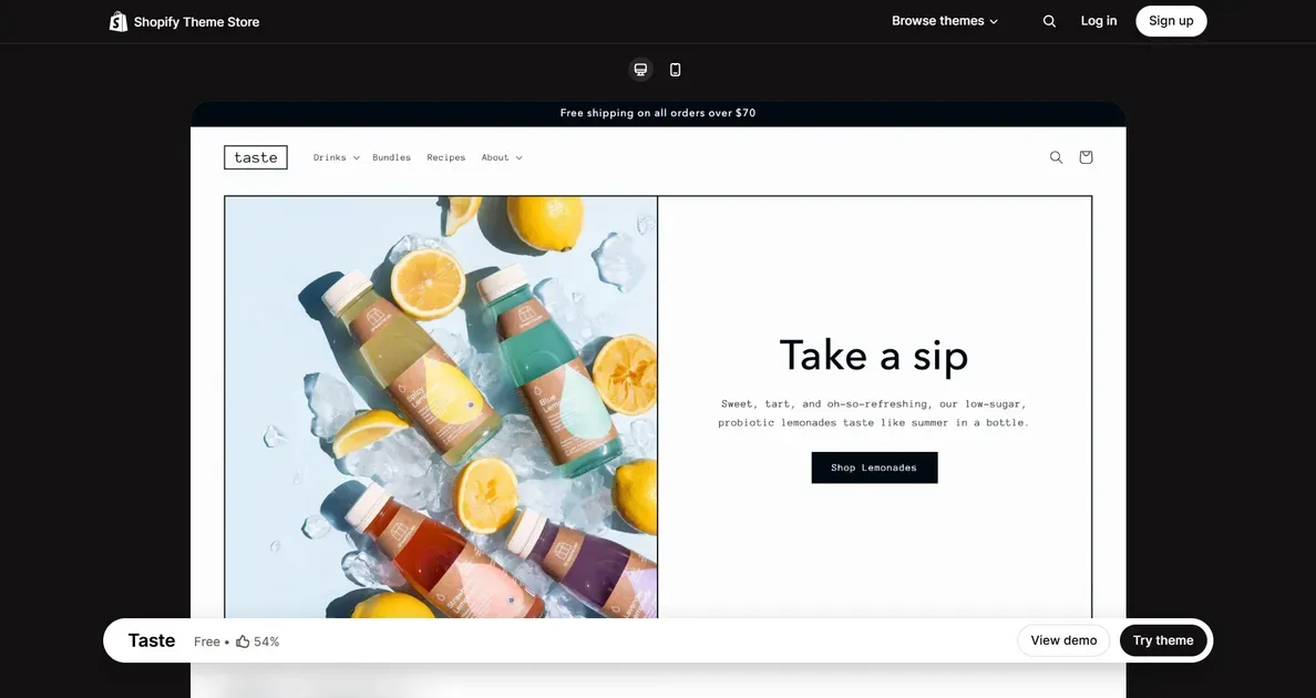 One of the best free Shopify mobile themes for food and beverage