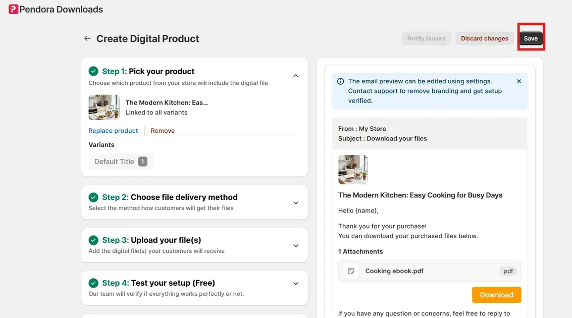 Follow the steps and click Save