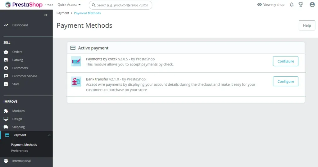PrestaShop payment options