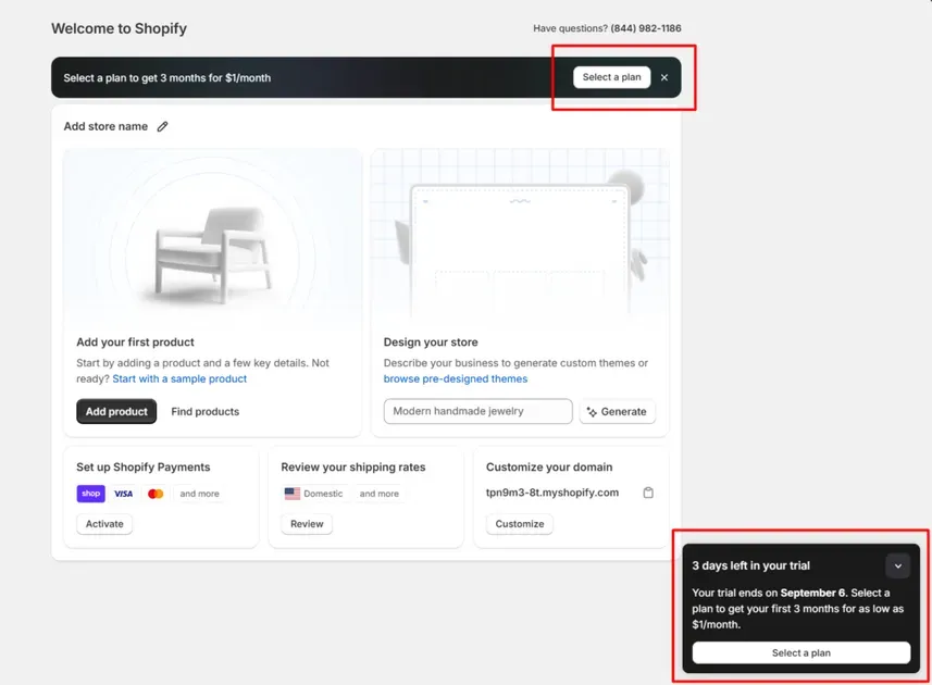 Click "Pick a plan" to really start Shopify $1 for 3 months deal