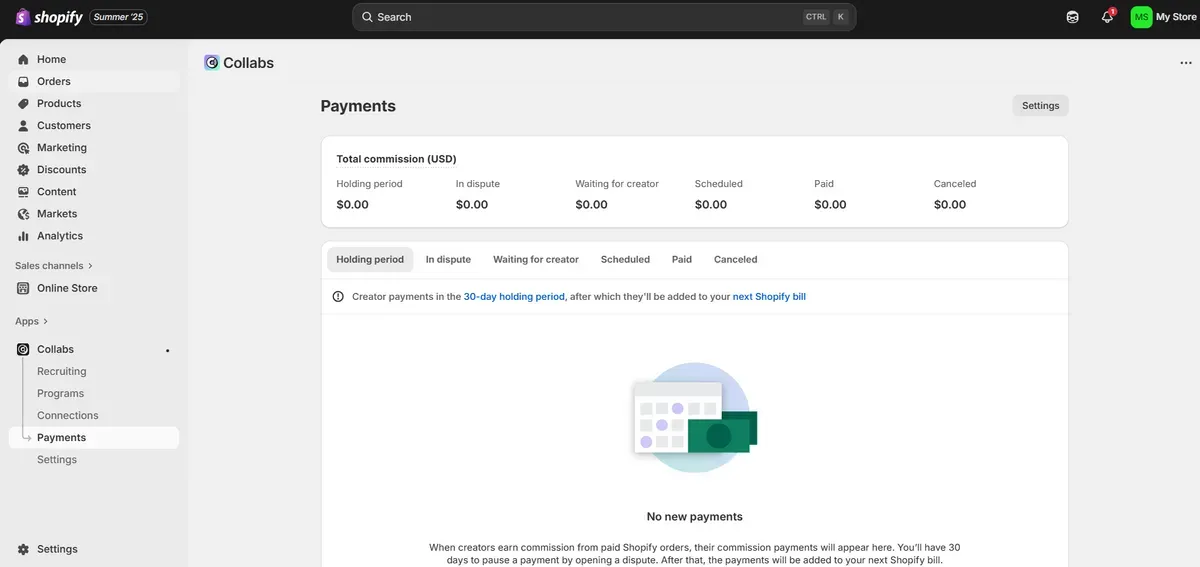 Manage payments and settings