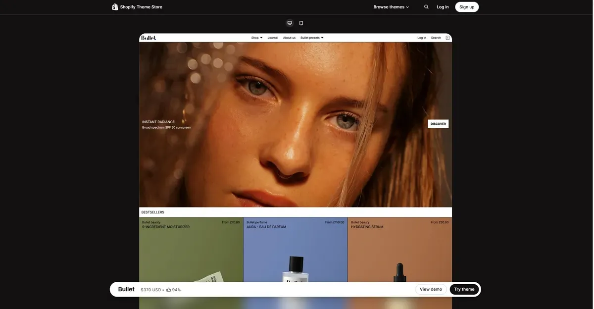 You can try the Shopify Bullet theme if you are selling beauty products