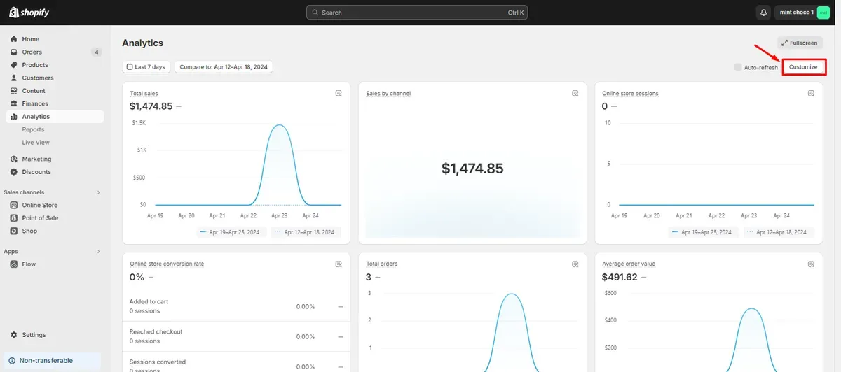 Go to Analytics and click "Customize"