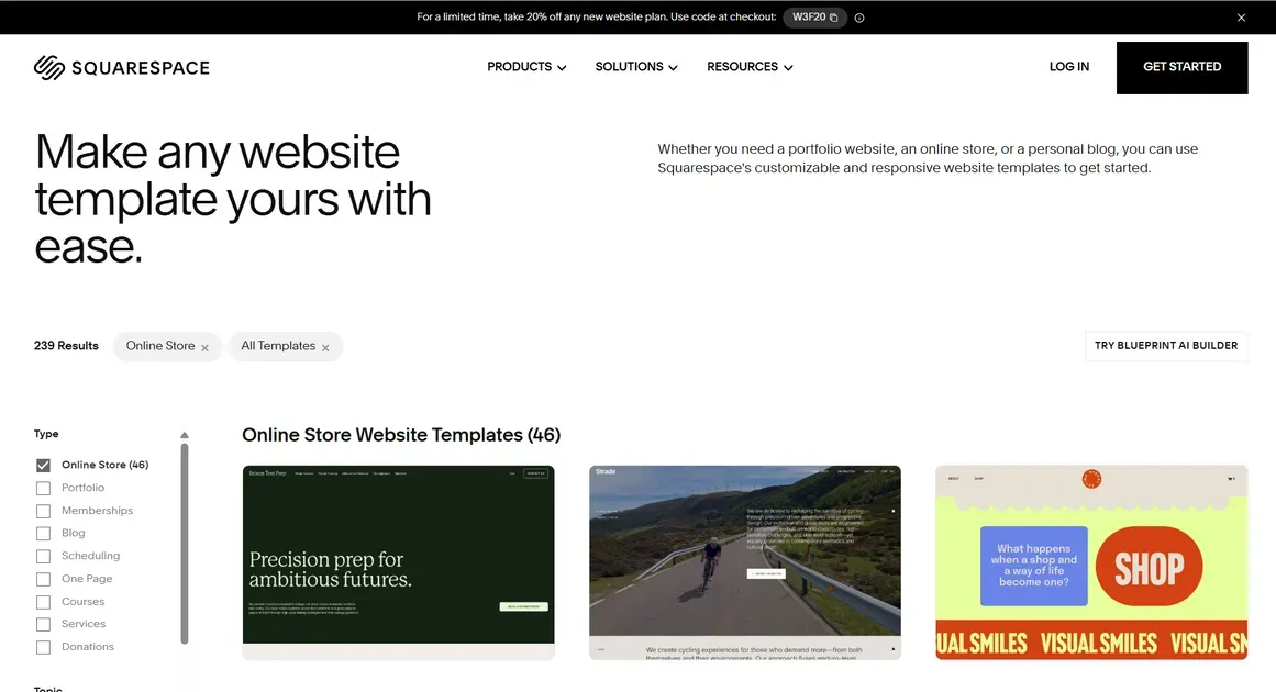 Squarespace gives you many free templates which are simple but sales-effective