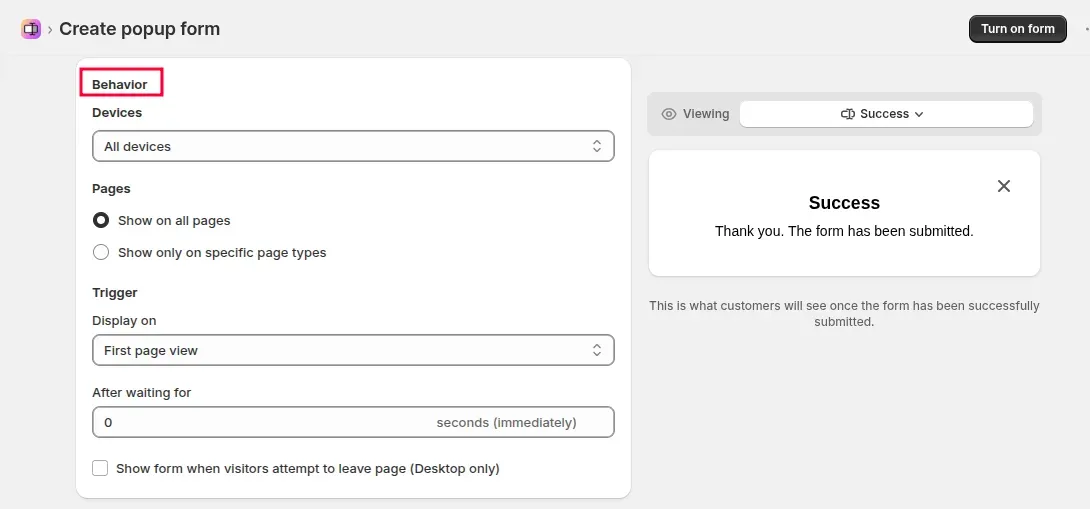 Set popup display rules