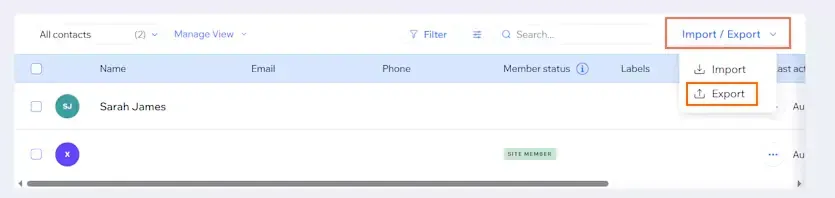 Click Export / Import