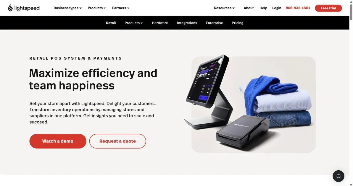 A Lightspeed Retail POS System & Payments website page, another alternative to Shopify