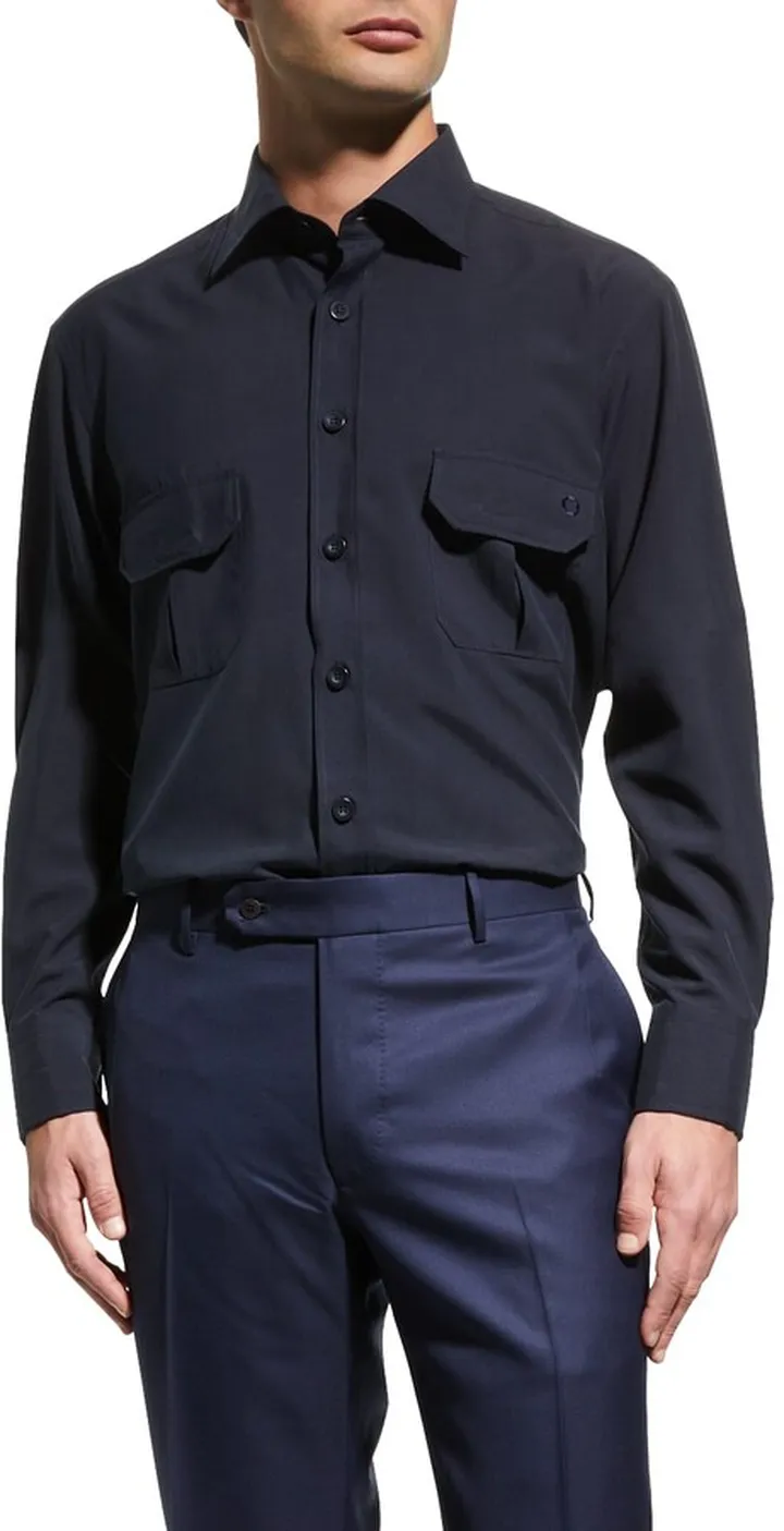 Men's Solid Silk Sport Shirt